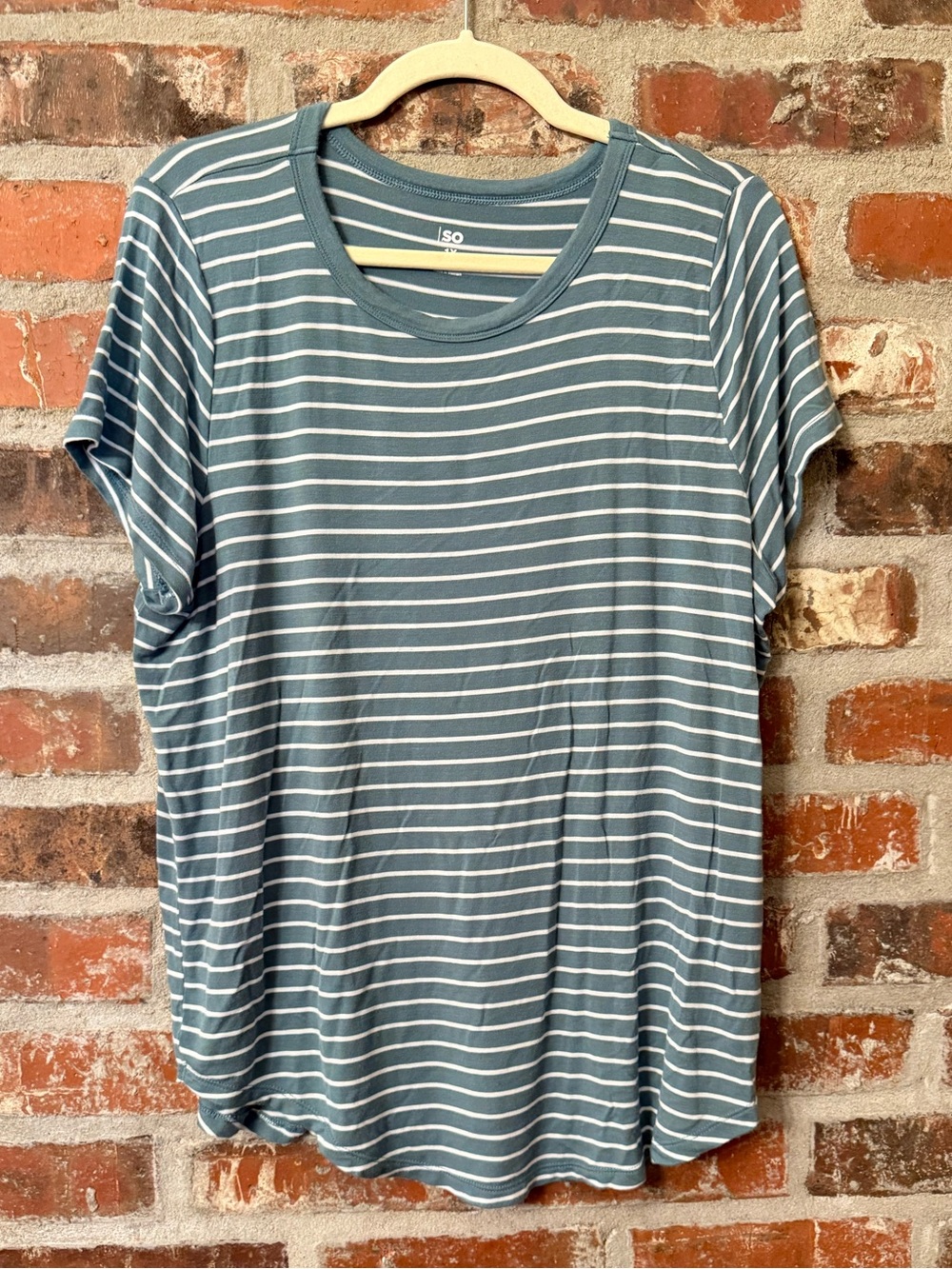 T42 - SO Sage and White Striped Short Sleeve Tee